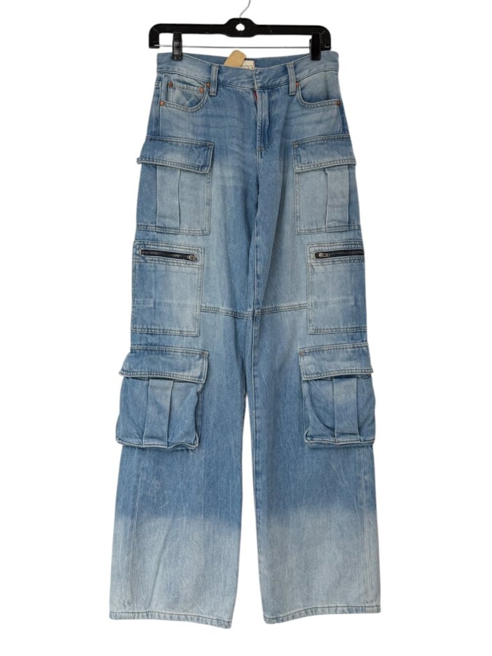 $395 Alice + Olivia Brea Blue Cay Cargo Denim High Rise Jeans size 25/28.5" - Picture 4 of 9